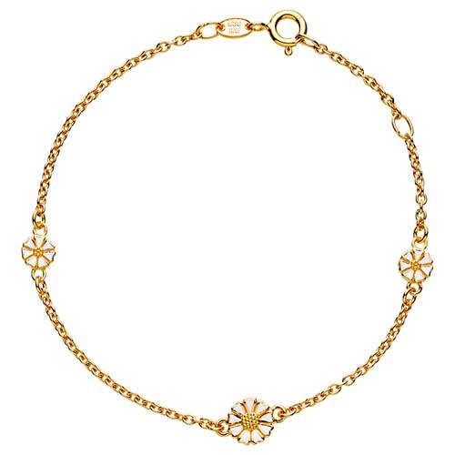 Lund Marguerit armbånd i forgyldt Sølv med 3 Margueritter - 17 og 19 cm