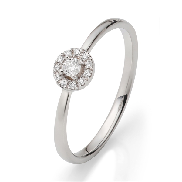  Diamantring i 9 kt. Hvidguld med Diamant - 0,12 ct.