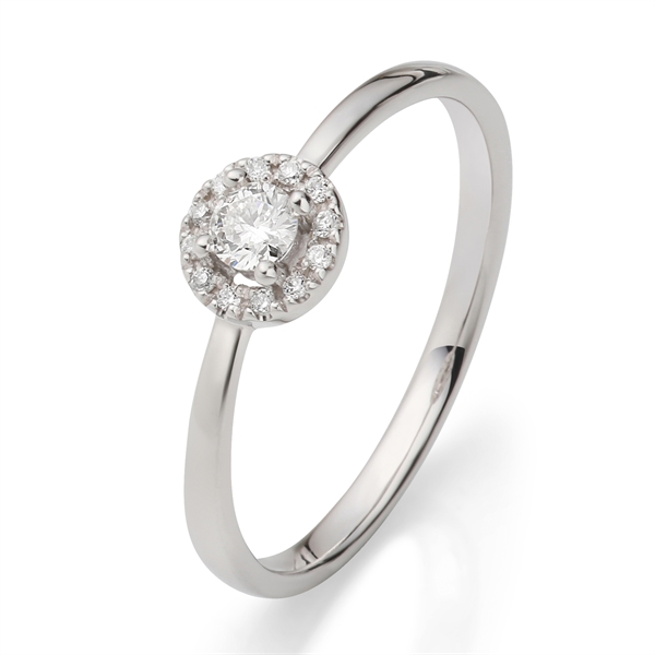 Diamantring i 9 kt. Hvidguld med Diamant - 0,17 ct.