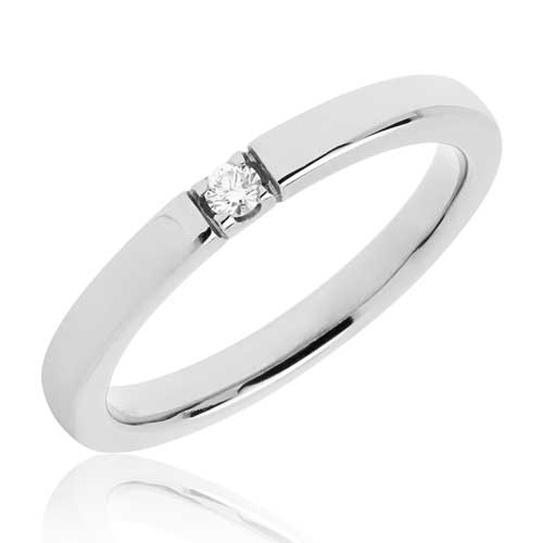 Alliancering i 14 kt. Hvidguld med Diamant - 0,05 ct.