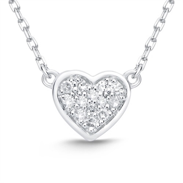 Collier i 14 kt. Hvidguld med Hjerte og Diamanter - 0,103 ct.