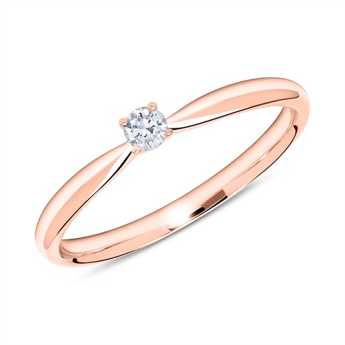 Solitairering 14 kt. Rosaguld med Diamant - 0,10 ct.