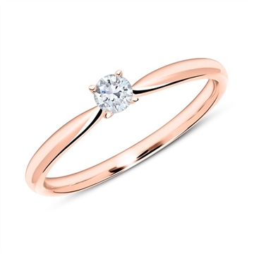 Solitairering 14 kt. Rosaguld med Diamant - 0,15 ct.