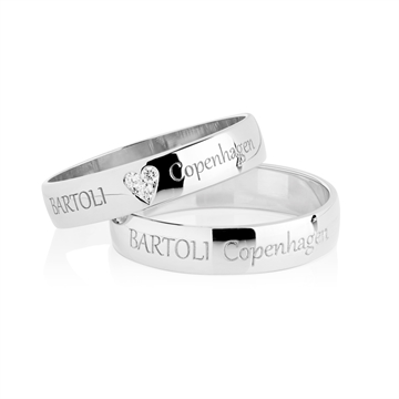 BARTOLI Classic vielsesringe i 8 kt. Hvidguld med Diamanthjerte - 4 mm