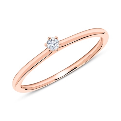 Solitaire ring i 14 kt. Rosaguld med Diamant - 0,05 ct.