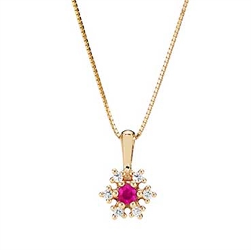 Collier i 14 kt. Guld med Rubin og Diamanter - 0,12 ct.