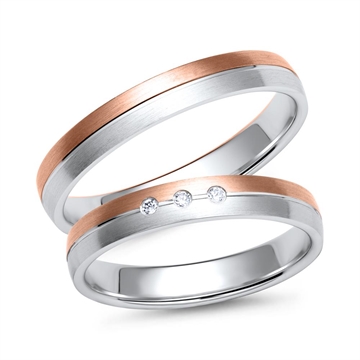 Vielsesringe i Rosa og Hvidguld med Diamanter 0,03 ct