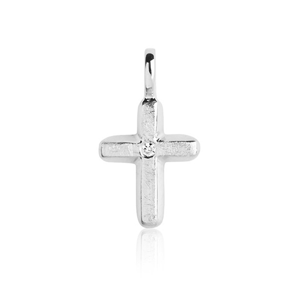 Kors i 14 kt. Hvidguld med Diamant 0,01 ct - 8,5 x 15,4 mm