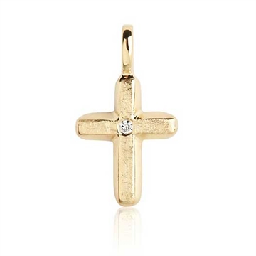 Kors i 14 kt. Guld med Diamant 0,01 ct - 8 x 15 mm