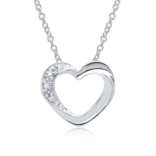 Collier i 14 kt. Hvidguld med Hjerte og Diamanter - 0,02 ct.