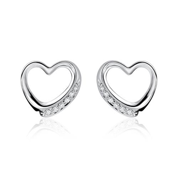 Ørestikker i 14 kt Hvidguld med Hjerter og Diamanter  - 0,06 ct.