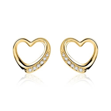 Ørestikker i 14 kt. Guld med Hjerter og Diamanter - 0,06 ct.
