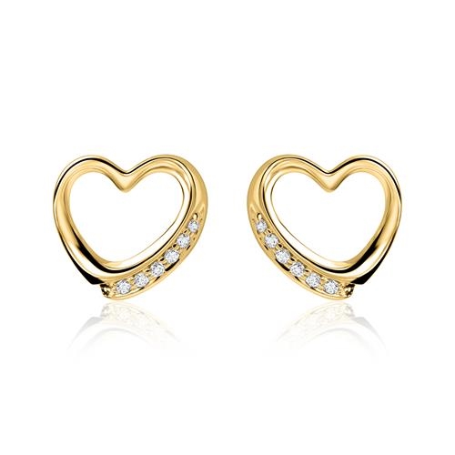 Ørestikker i 14 kt. Guld med Hjerter og Diamanter - 0,06 ct.