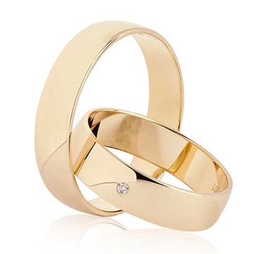 Vielsesringe i 14 kt. Guld med Diamant 0,01 ct. - 5 mm