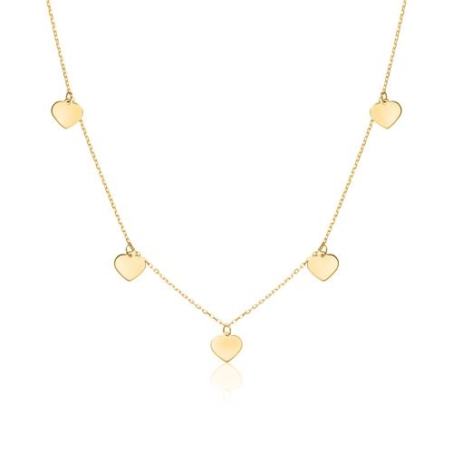 Collier i 9 kt. Guld med Hjerter