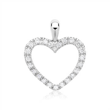 Vedhæng i 14 kt. Hvidguld med Hjerte og Diamanter - 0,25 ct.
