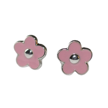 Ørestikker i Sølv med pink Blomster