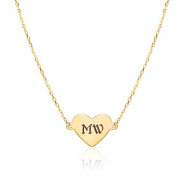 Collier i 9 kt. Guld med Hjerte og lasergravering