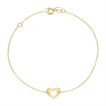 Armbånd i 9 kt. Guld med Hjerte -16,5 og 18,5 cm