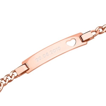 Figaro armbånd i rosaforgyldt Sølv med Hjerte med diamantgravering