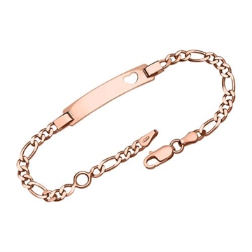 Figaro armbånd i rosaforgyldt Sølv med Hjerte 16 og 19 cm 