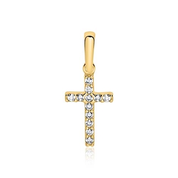 Vedhæng i 9 kt. Guld med Kors og Zirkoniasten - 6 x 12 mm