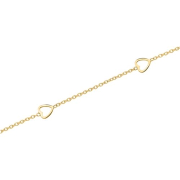Armbånd i 14 kt. Guld med Hjerter - 16,5 og 18,5 cm
