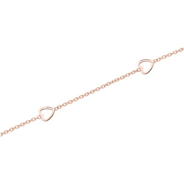 Armbånd i 14 kt. Rosaguld med Hjerter - 16,5 cm og 18,5 cm