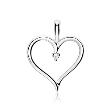 Vedhæng i 14 kt. Hvidguld med Hjerte og Diamant - 0,01 ct.