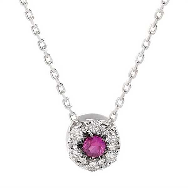 Collier i 18 kt. Hvidguld med Rubin og Diamanter 0,07 ct.- 40 og 45 cm