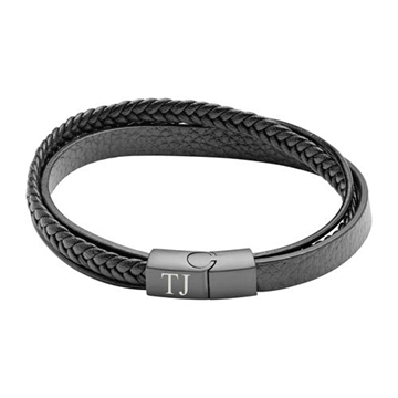 Armbånd i sort Læder med lasergravering