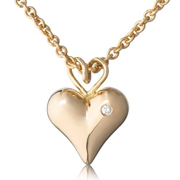 Vedhæng i 14 kt. Guld med Hjerte og Diamant 0,015 ct.