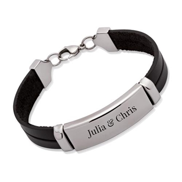 Sort Læderarmbånd med lasergravering