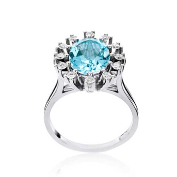 Hvidguldsring i 14 kt. Hvidguld med Topaz og Diamanter - 0,36 ct.