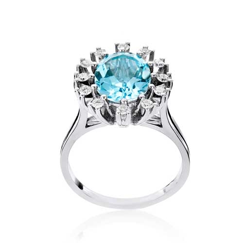 Hvidguldsring i 14 kt. Hvidguld med Topaz og Diamanter - 0,36 ct.