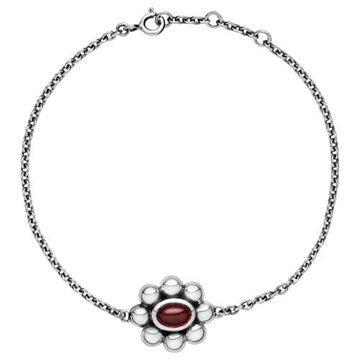 Oxyderet Sølv Armbånd med Blomst og Granat - 17 til 19 cm