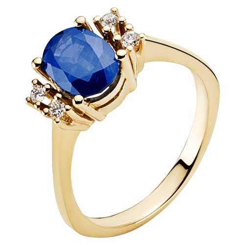 Guldring i 14 kt. Guld med Safir og Diamanter - 0,08 ct.