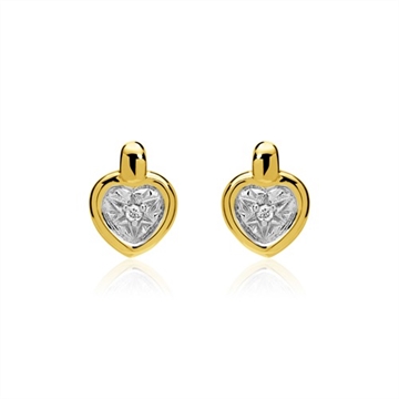 Ørestikker i 14 kt. Guld med Hjerter og Diamanter - 0,01 ct.