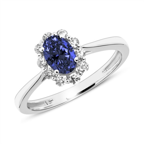 Hvidguldsring i 14 kt. Hvidguld med Safir og Diamanter - 0,18 ct