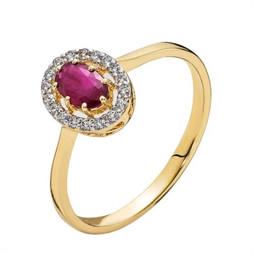 Ring i 14 kt. Guld med Rubin og Diamanter - 0,11 ct.