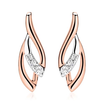 Ørestikker i 14 kt. Rosaguld og Hvidguld med Diamanter - 0,03 ct.