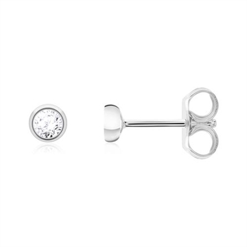 Runde ørestikker i 14 kt. Hvidguld med Diamant - 0,10 ct.