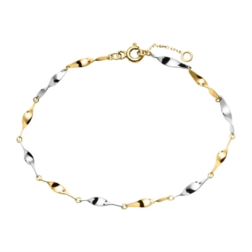 Armbånd i 9 kt. Guld og Hvidguld med snoet Led -17 til 19 cm.