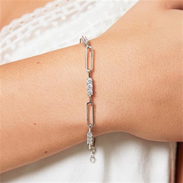 Armbånd i Sølv med aflange Led og Zirkonia