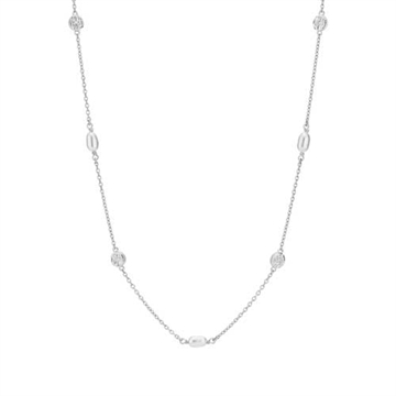 Collier i Sølv med rustikke Plader og Ferskvandsperler - 43 og 46 cm