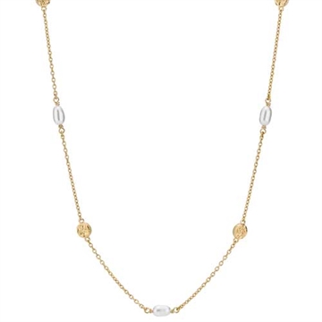 Collier i forgyldt Sølv med rustikke plader og Ferskvandsperler - 43 og 46 cm