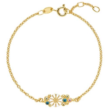 Lund Marguerit Armbånd i forgyldt Sølv med farverige Zirkoniasten - 17 til 19 cm