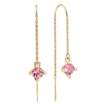 Ørehænger i 8 kt. Guld med pink Zirkoniasten og Kæder