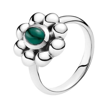 Ring i oxyderet Sølv med Blomst og grøn Agat