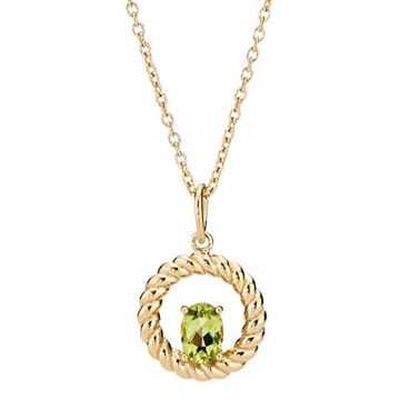 Collier i forgyldt Sølv med grøn Peridot